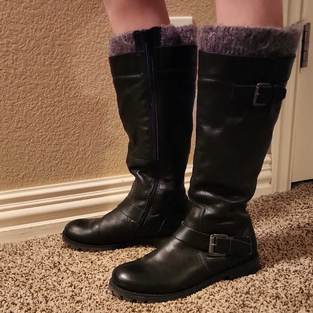 Aldo Women's Black Leather Boots with Sweater Lining